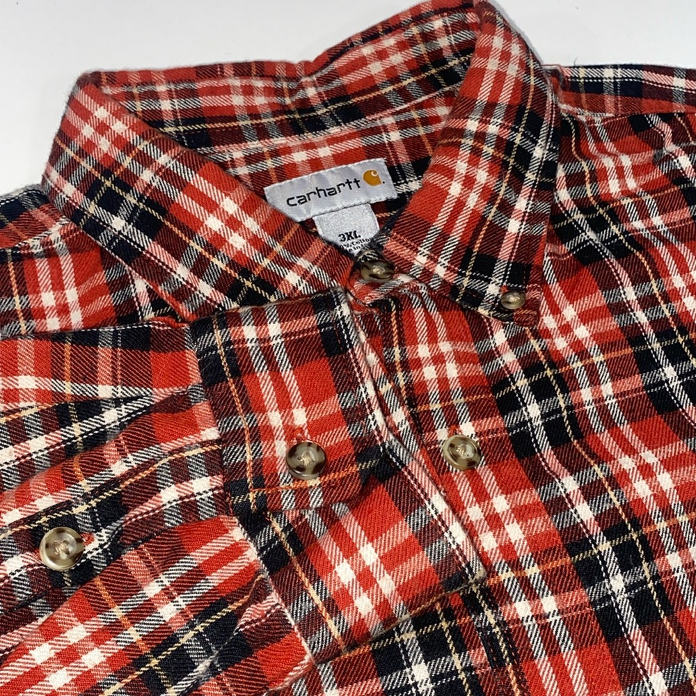 Carhartt Men’s Double Chest Pocket Thick Flannel Red Black 3XL‎